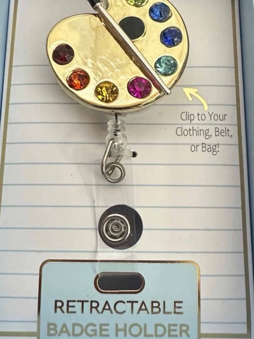True to Form Artist Palette Retractable Badge Holder with Multicolor Gems